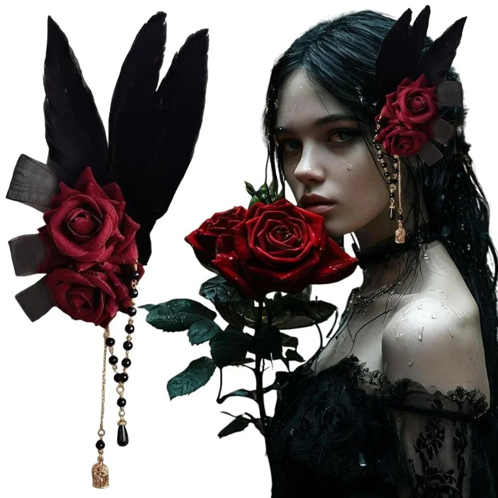 Feather Rose Hair Clips